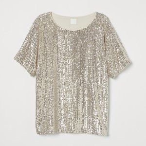 H&M Sequined Top Light Beige/Silver - NWOT